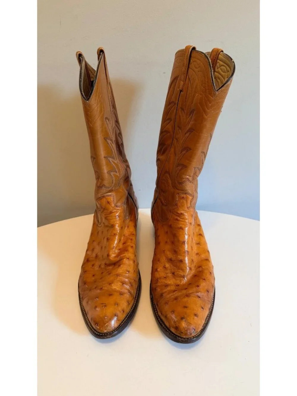Paul Wheeler Custom Made Tan Ostrich Leather Cowboy Boots Mens 10 D Estimated